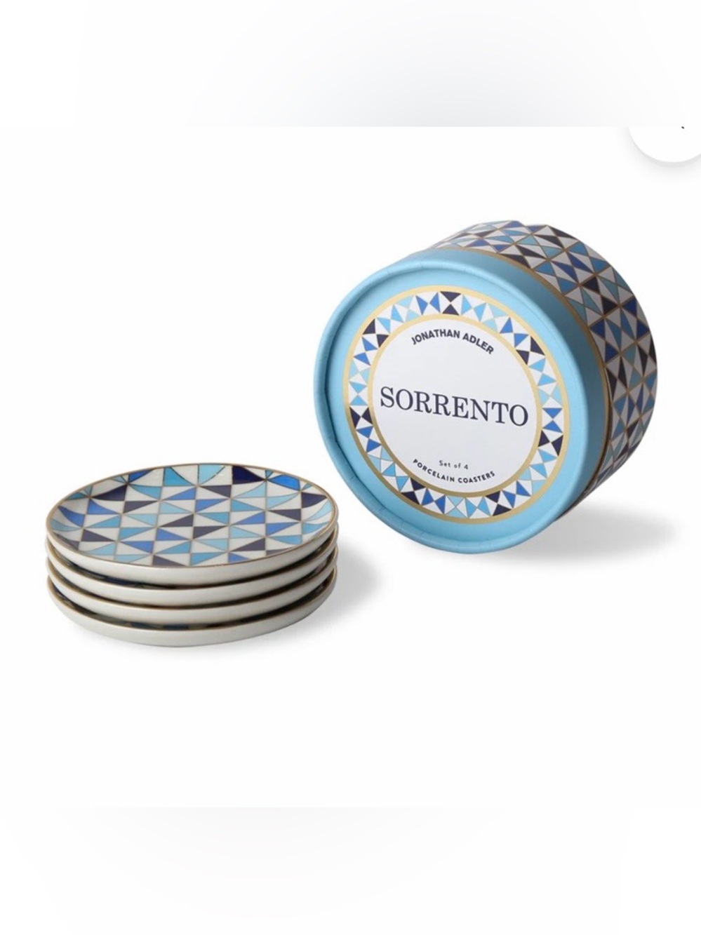Jonathan Adler NWT Sorrento Blue and White Geometric Coaster Set of Four - Picture 2 of 13
